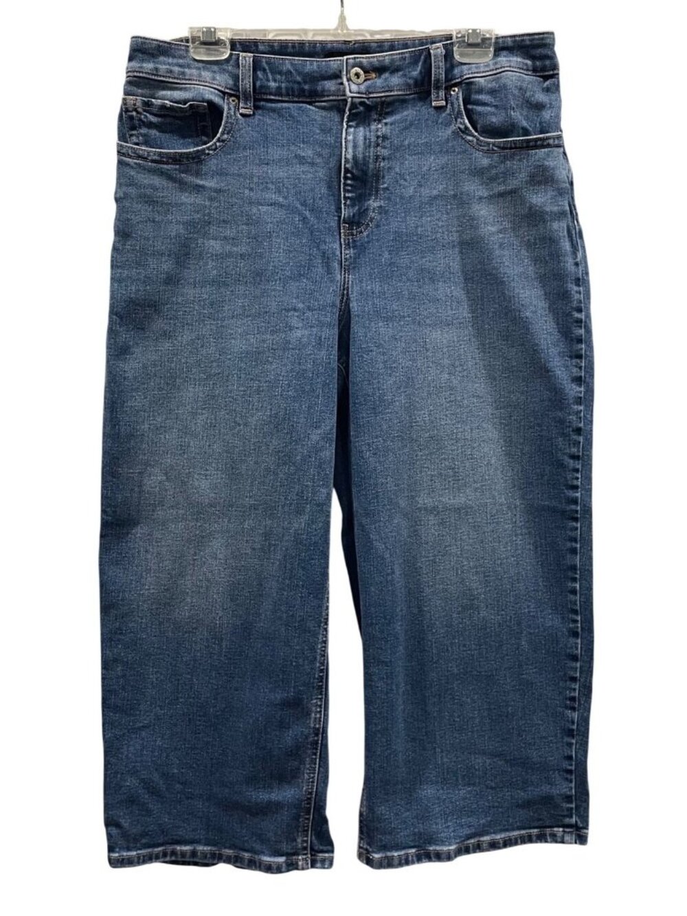 Talbots Wide Leg Crop Jeans 14P Blue Stretch Denim High Rise Casual Minimalist